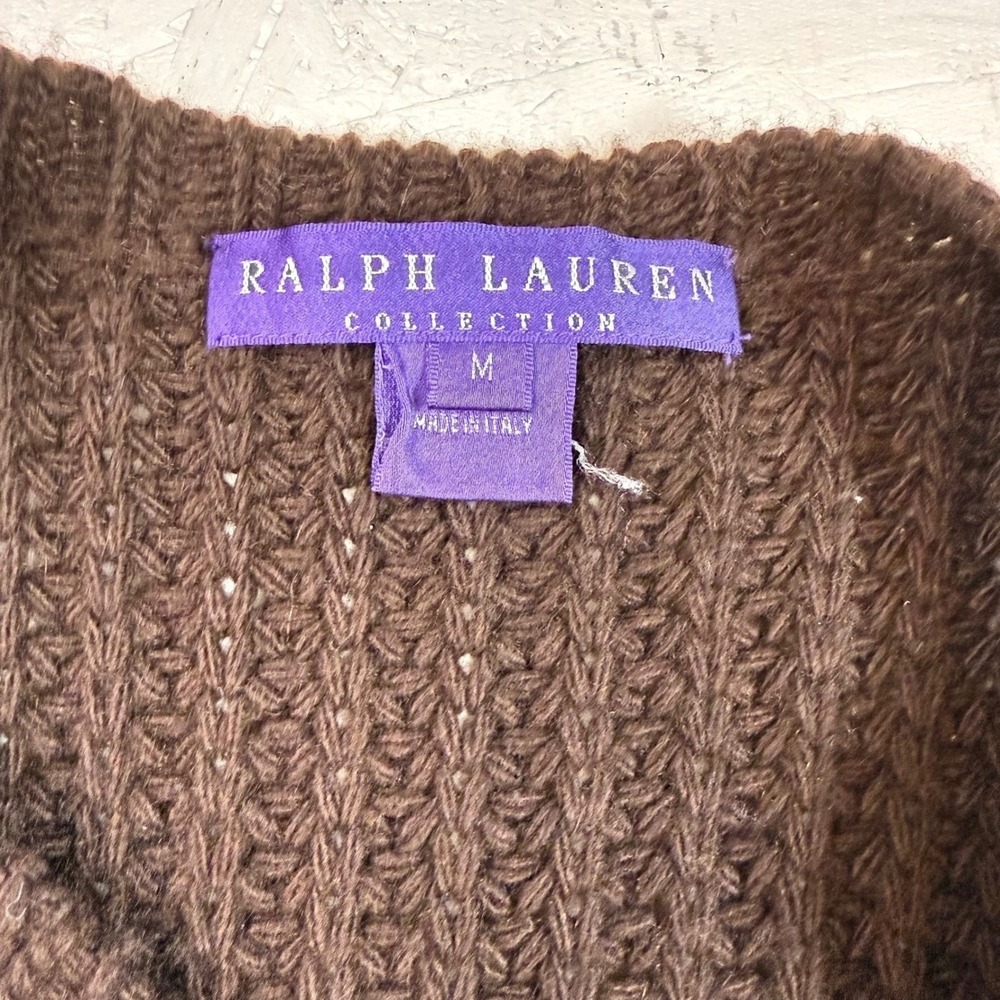 Ralph Lauren Purple Label Sleeveless Long Chunky Knit Cardigan Vest Brown M/L - Picture 10 of 13